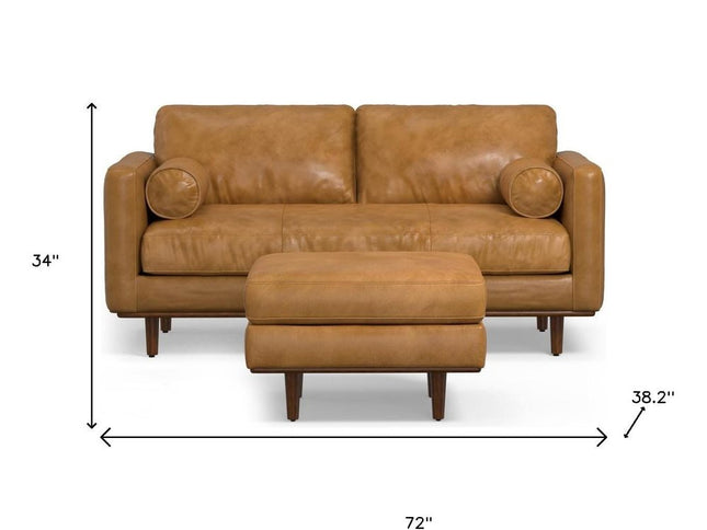 72" Sienna Leather Sofa With Ottoman With Brown Legs