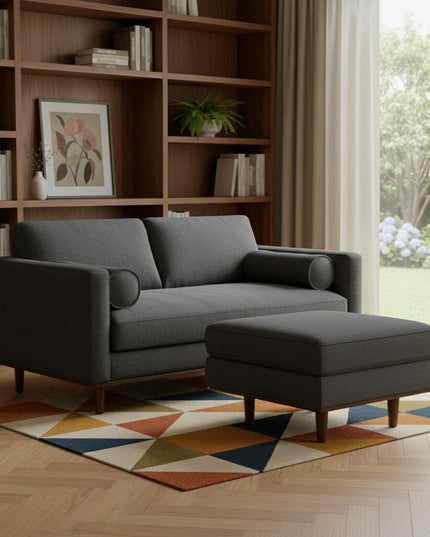 72" Gray Fabric Sofa With Ottoman With Brown Legs