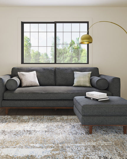 72" Gray Fabric Sofa With Ottoman With Brown Legs