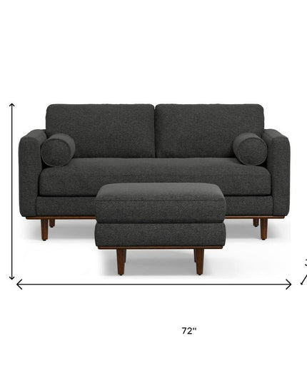 72" Gray Fabric Sofa With Ottoman With Brown Legs