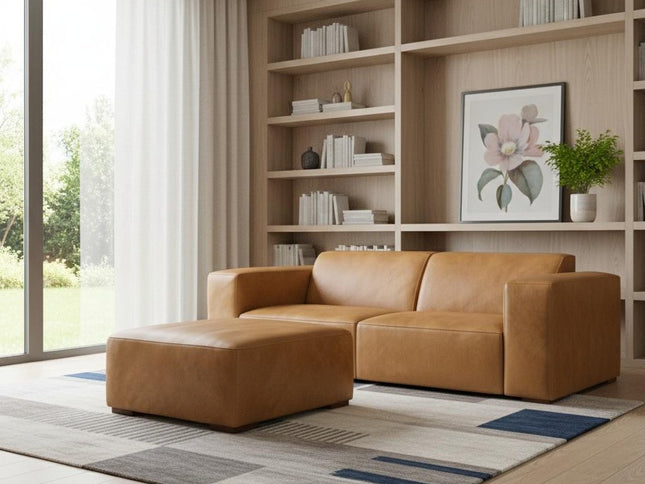 88" Sienna Leather Sofa With Ottoman With Brown Legs