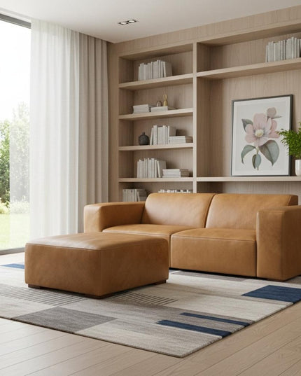 88" Sienna Leather Sofa With Ottoman With Brown Legs