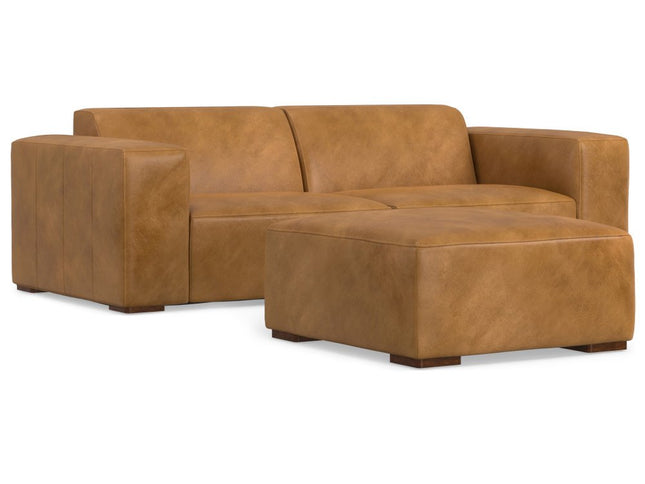 88" Sienna Leather Sofa With Ottoman With Brown Legs