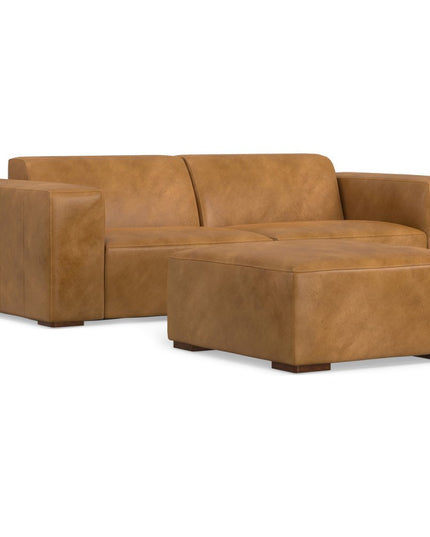 88" Sienna Leather Sofa With Ottoman With Brown Legs
