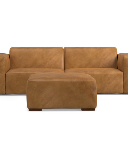 88" Sienna Leather Sofa With Ottoman With Brown Legs