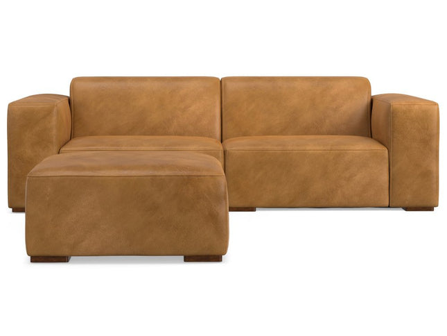 88" Sienna Leather Sofa With Ottoman With Brown Legs
