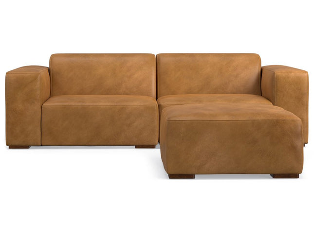 88" Sienna Leather Sofa With Ottoman With Brown Legs