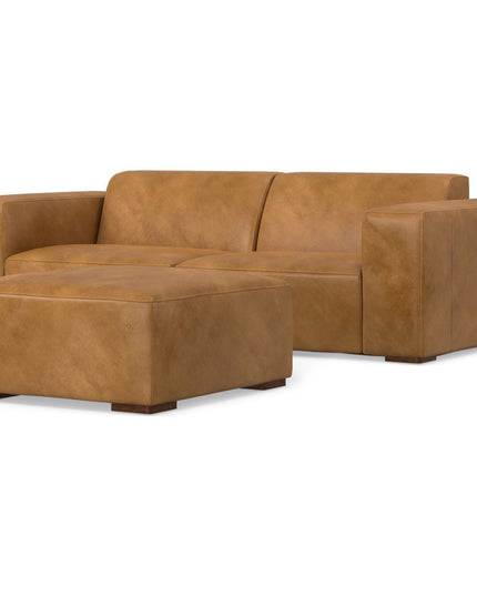 88" Sienna Leather Sofa With Ottoman With Brown Legs