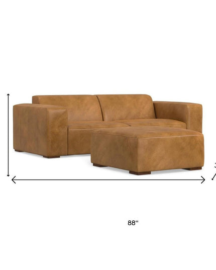88" Sienna Leather Sofa With Ottoman With Brown Legs