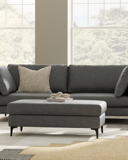 90" Gray Fabric Sofa With Ottoman With Black Legs