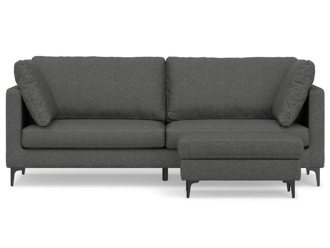 90" Gray Fabric Sofa With Ottoman With Black Legs
