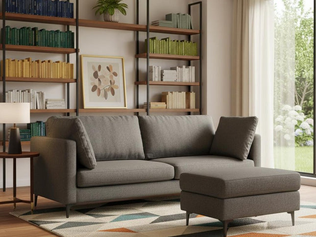90" Gray Fabric Sofa With Ottoman With Black Legs