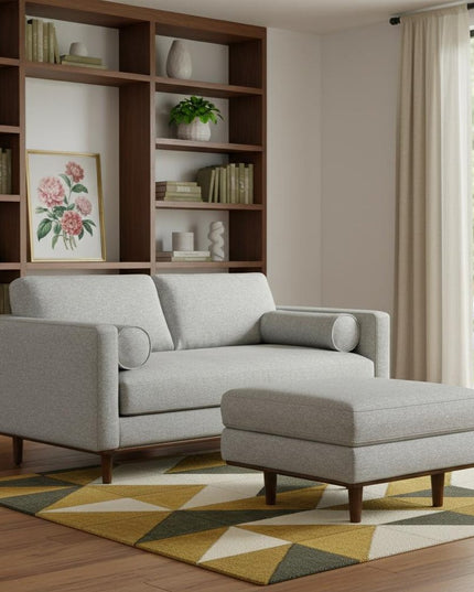 72" Gray Fabric Sofa With Ottoman With Brown Legs