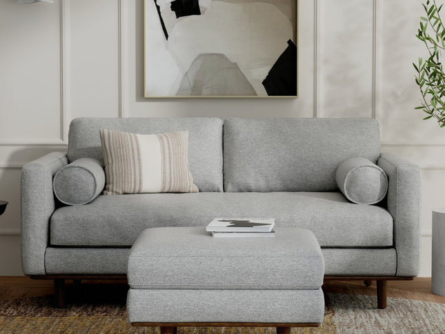 72" Gray Fabric Sofa With Ottoman With Brown Legs