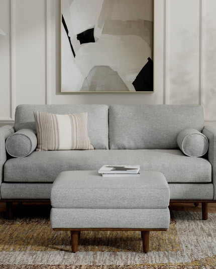 72" Gray Fabric Sofa With Ottoman With Brown Legs
