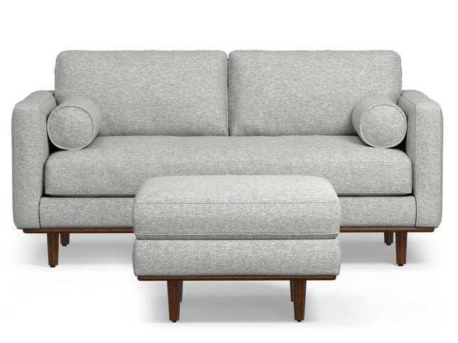 72" Gray Fabric Sofa With Ottoman With Brown Legs