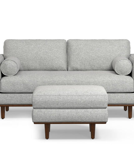 72" Gray Fabric Sofa With Ottoman With Brown Legs