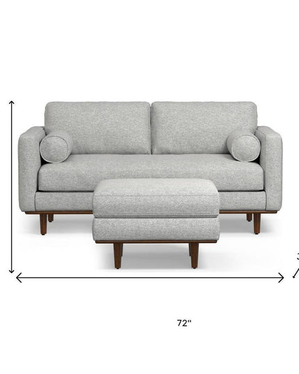 72" Gray Fabric Sofa With Ottoman With Brown Legs