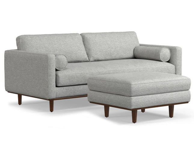 89" Gray Fabric Sofa With Ottoman With Brown Legs