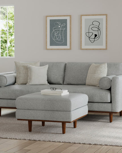 89" Gray Fabric Sofa With Ottoman With Brown Legs