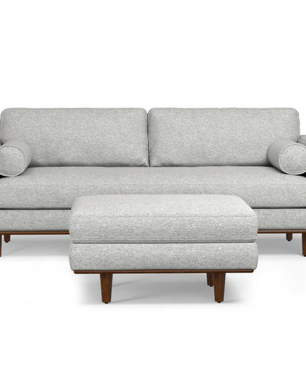 89" Gray Fabric Sofa With Ottoman With Brown Legs