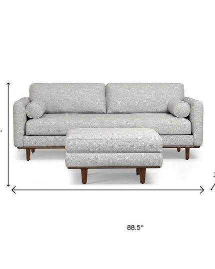 89" Gray Fabric Sofa With Ottoman With Brown Legs