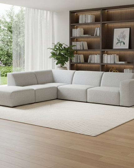 116" Gray Fabric Sofa With Ottoman With Brown Legs