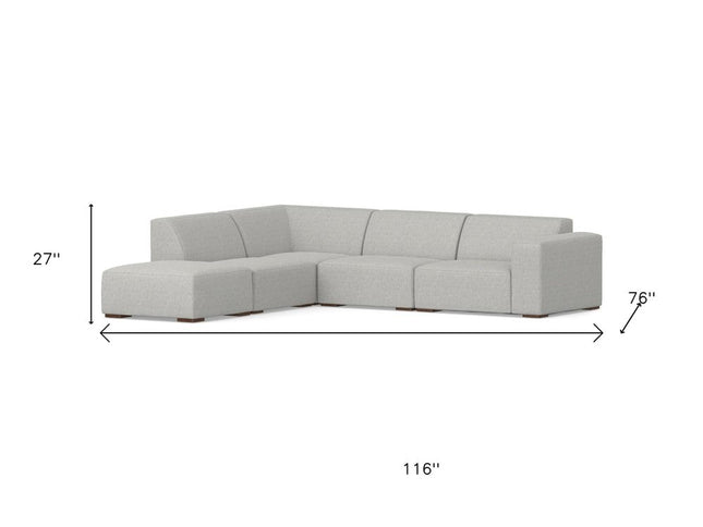 116" Gray Fabric Sofa With Ottoman With Brown Legs