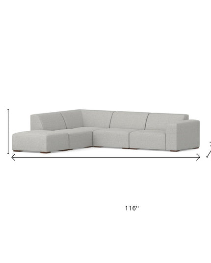 116" Gray Fabric Sofa With Ottoman With Brown Legs