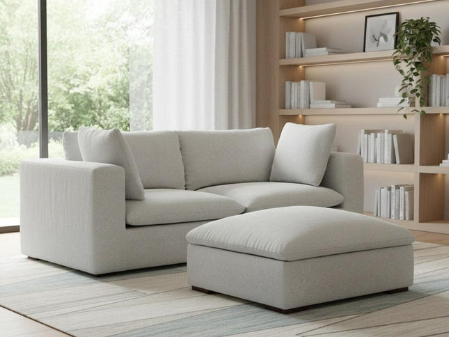 88" Gray Fabric Sofa With Ottoman With Brown Legs