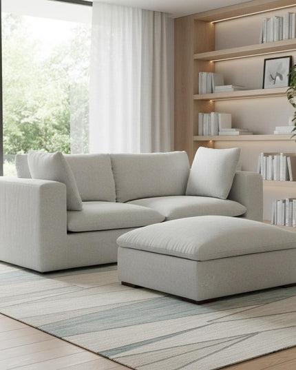 88" Gray Fabric Sofa With Ottoman With Brown Legs