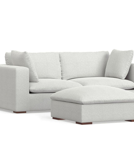 88" Gray Fabric Sofa With Ottoman With Brown Legs