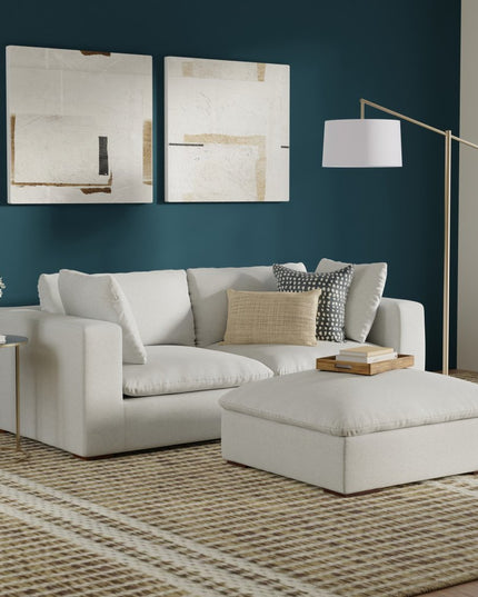 88" Gray Fabric Sofa With Ottoman With Brown Legs