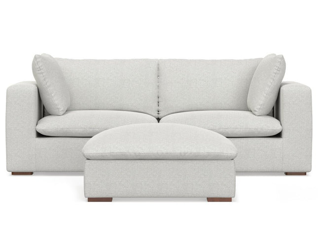 88" Gray Fabric Sofa With Ottoman With Brown Legs