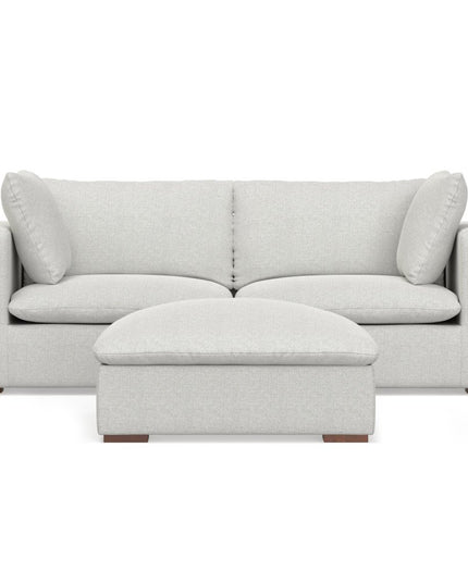 88" Gray Fabric Sofa With Ottoman With Brown Legs