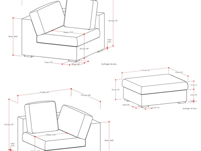 88" Gray Fabric Sofa With Ottoman With Brown Legs