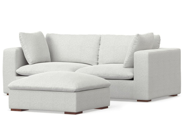 88" Gray Fabric Sofa With Ottoman With Brown Legs