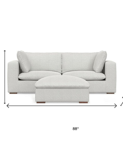 88" Gray Fabric Sofa With Ottoman With Brown Legs