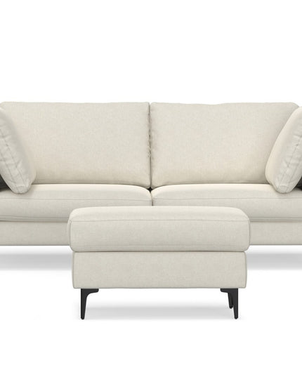 76" Cream Fabric Sofa With Ottoman With Black Legs