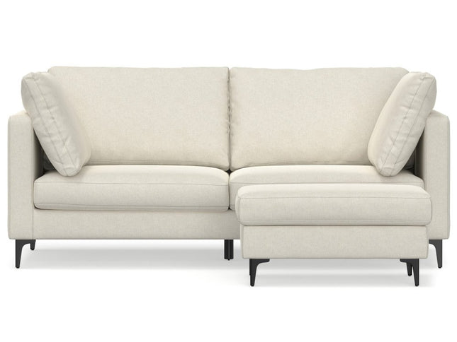 76" Cream Fabric Sofa With Ottoman With Black Legs