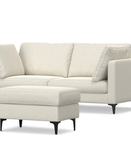 76" Cream Fabric Sofa With Ottoman With Black Legs