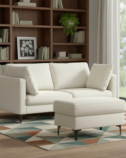 76" Cream Fabric Sofa With Ottoman With Black Legs