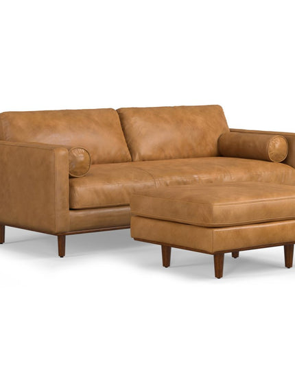89" Sienna Leather Sofa With Ottoman With Brown Legs