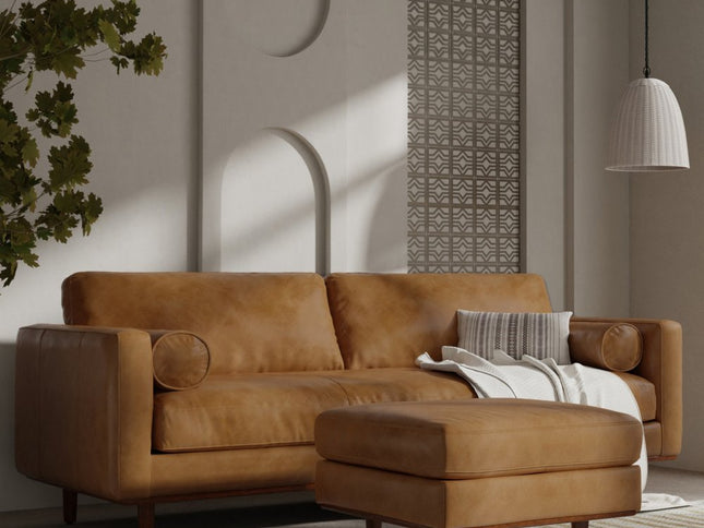 89" Sienna Leather Sofa With Ottoman With Brown Legs
