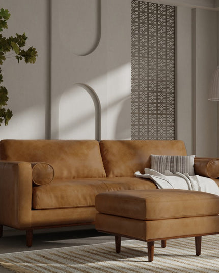 89" Sienna Leather Sofa With Ottoman With Brown Legs