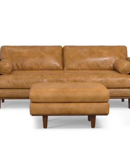 89" Sienna Leather Sofa With Ottoman With Brown Legs