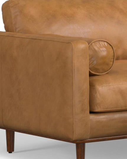 89" Sienna Leather Sofa With Ottoman With Brown Legs