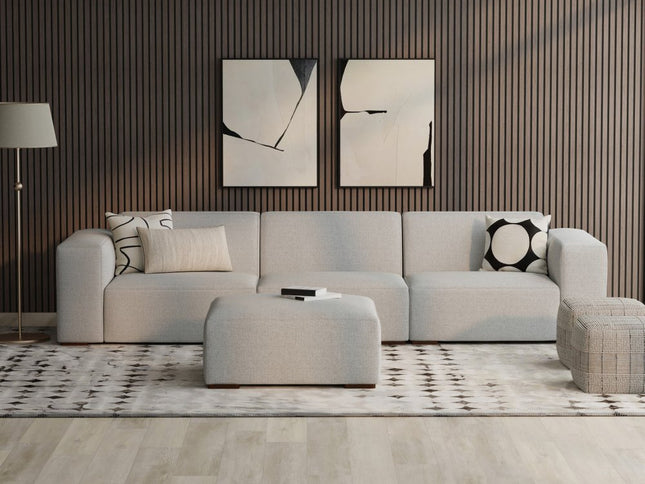 122" Gray Fabric Sofa With Ottoman With Brown Legs