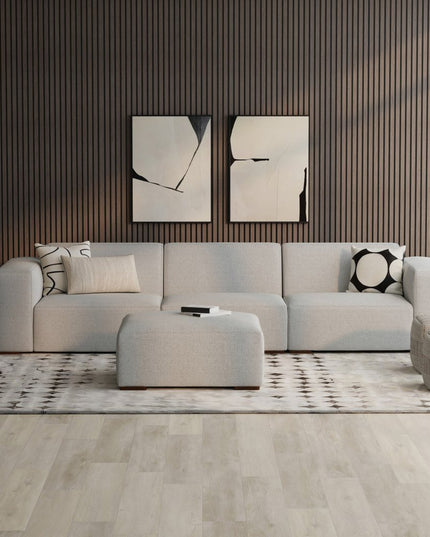 122" Gray Fabric Sofa With Ottoman With Brown Legs