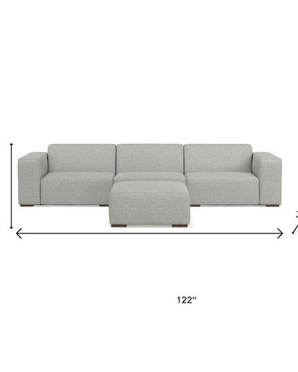 122" Gray Fabric Sofa With Ottoman With Brown Legs